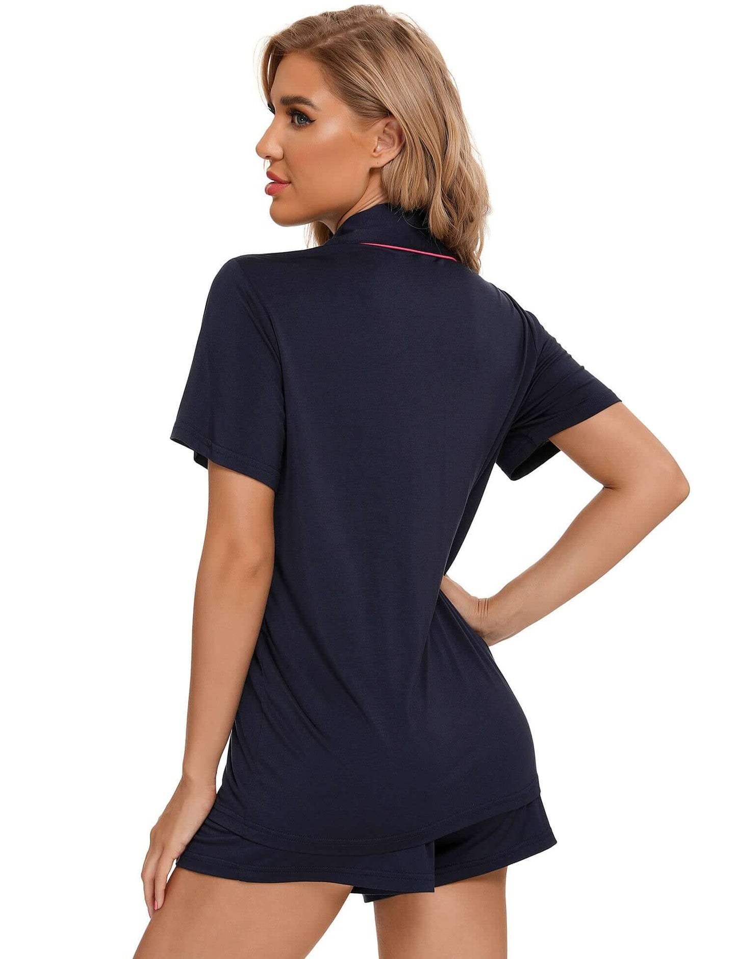 Cool in summer and cosy in winter short bamboo PJ sets in navy and pink